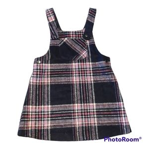 Girl's Pink Navy Blue Jumper Dress Flannel Plaid sz 3T